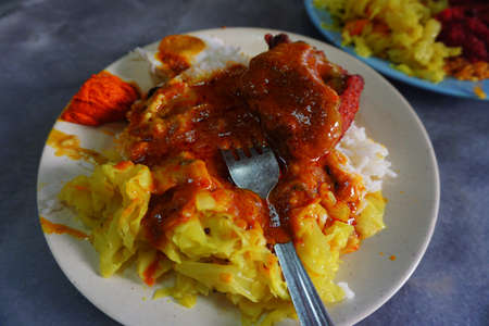 Famous Malaysia Halal Indian Muslim delicious cuisine called Nasi Vanggeyの写真素材