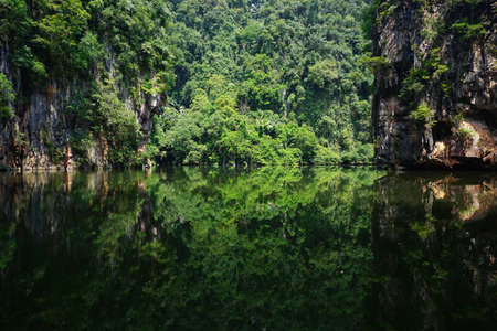 Beautiful view of a lake called Mirror Lake in Ipoh, Malaysiaの写真素材