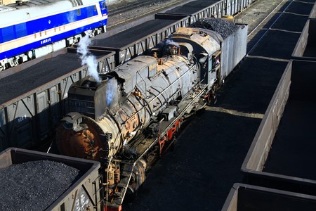 Xinjiang three road ridge forward steam locomotiveの写真素材