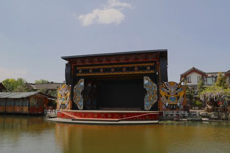 the stage of the theatre at yiren ancient town, China.の写真素材