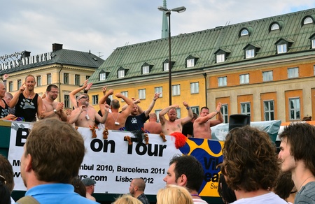 Stockholm, Sweden - august 06, 2011- Participants and spectators of The gay pride parade.のeditorial素材