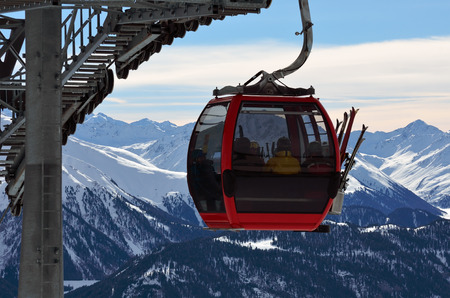 cable car in the skiing resort in Alps, Serfaus-Fiss-Ladis, Austriaの写真素材