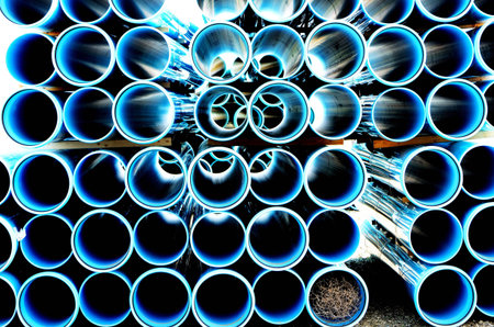 Stacks of large, plastic water pipe at an irrigaiton project near Hermiston Oregon