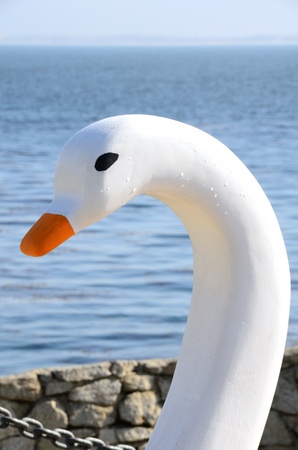 This is one of the Swan Boats of Pacfic Grove in Monterey California - Boats no longer inserviceの写真素材