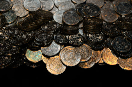 Falling coin game at an amusement park arcadeの写真素材