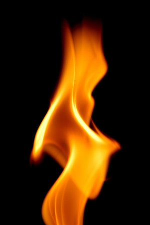 Single flame of fire from a large candle  engine  in the studio
