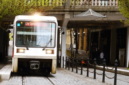 Mass transit electric train or tram in Portland Oregon in the Pacific Northwest of the United Statesのeditorial素材