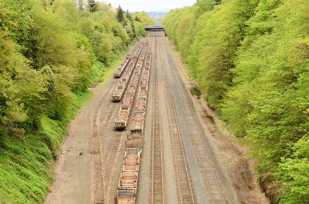 Large railroad right of way in the industrial area of Portland Oregonの写真素材