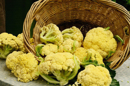 Caluflower heads at the Downtown Portland Oregon farmers market in Park Blocks
