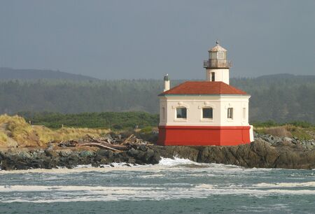 Coquille River Lighthouse built in 1896, is a 47 foot tower guided boats up the mouth of the Coquille River, in Bandon Oregonの写真素材