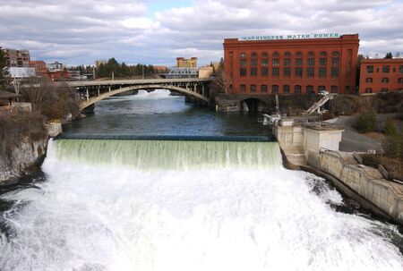 Spokane Falls in downtown Spokane WA at Riverside Park のeditorial素材