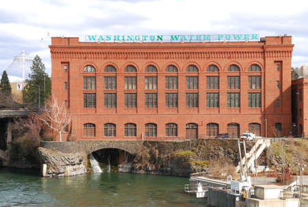 Spokane Falls in downtown Spokane WA at Riverside Park のeditorial素材
