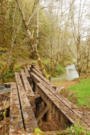 Old logging railroad bridge crossing Gassy Creek East of Sutherlin Oregon off of Nonpareil Road at Gassy Creek Road の写真素材
