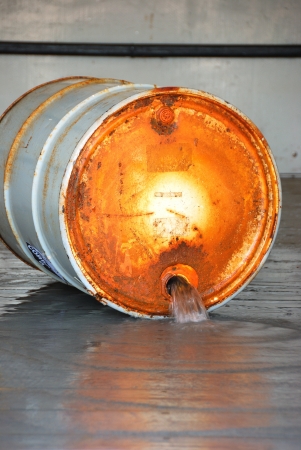 Leaking Barrel from bung at a a Hazardous Materials Drillの写真素材
