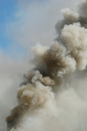 Structure fire smoke, the results of a fire in a old office building being burnt as for fire...