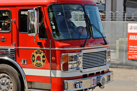 Portland, OR - July 14, 2013: A fire engine responds to a medical emergency in the industrial areal...
