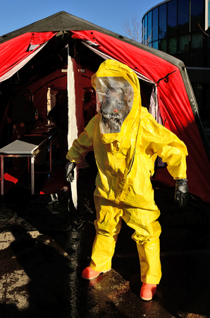 Hazardous materials response to a hospital were contaminated victims showed at the ER entrance  drill のeditorial素材