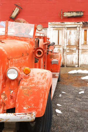 Old fire engine detail in a small high desert town in central Washington