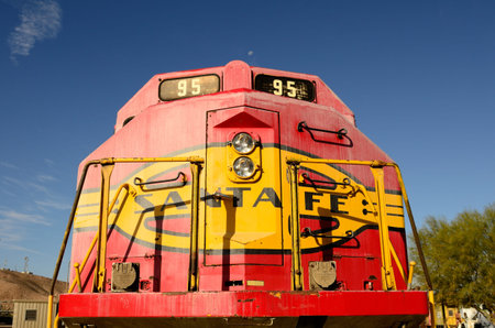 Santa Fe railroad engine #95 siting in the rail yard track in Barstow California