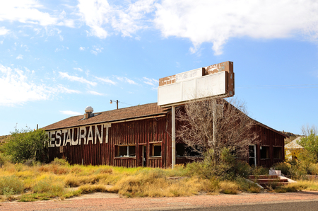 Old abandoned roaside restaurant near the small Texas town of Sierra Blancaの写真素材