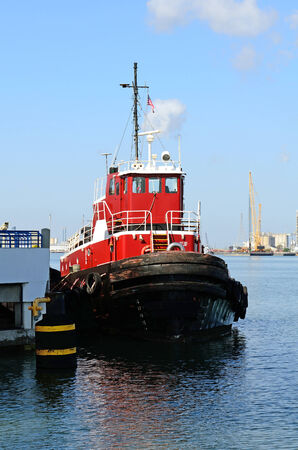 Tugboat in Oso Bay in the Port of Corpus Christi, Texas, a large processor of petroleum for the oil and fuel industryの写真素材
