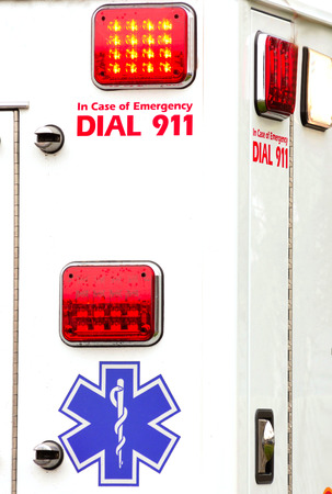 Fire department ambulance at the scene of an emergencyの写真素材