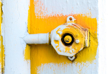 colorful door buzzer in the industrial area of Portland Oregonの写真素材