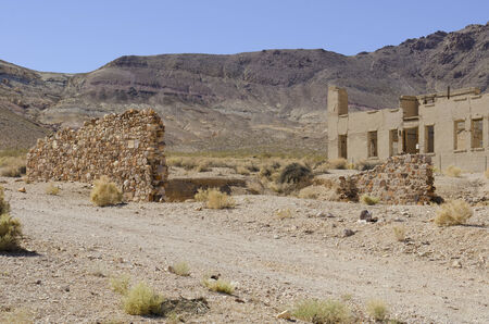 Remnants of buildings in the ghost town of Rhyolite near Beatty Nevada along hwy 374の写真素材