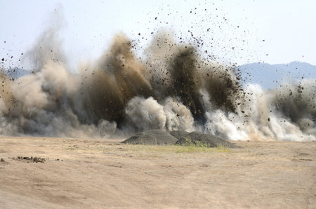 Last blast of rock at a hill removal project to extend an airport runway in Roseburg Oregon