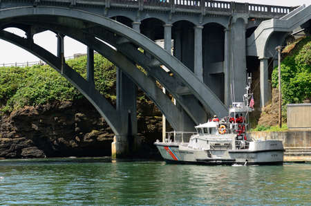 Us Coast Guard life boat at the harbor at Depot Bay Oregonのeditorial素材