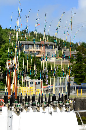 A large fishing boat getting ready to go to sea from Depot Bay Oregonの写真素材
