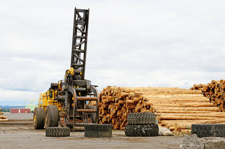 A large log deck at an mill on the Oregon Coast near Astroiaの写真素材