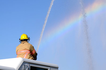 Firefighters on using large volume appliance water delivery master streams
