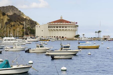 Old Casino building  now a museum in the harbor at the port of Avalon on Catalina Island Californiaのeditorial素材