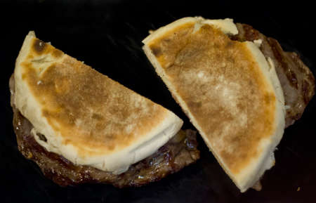 Steak on Portuguese breadの写真素材