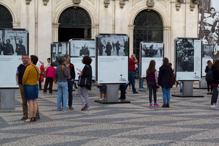 People on a street exhibition, in freedom day 25 April, Lisbon
