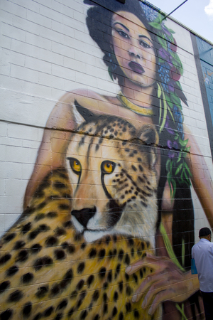 Wall with beautiful graffiti, street art.のeditorial素材