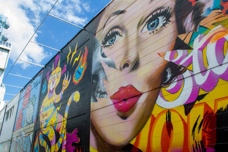 Wall with beautiful graffiti, street art.