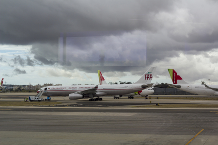 Airplanes at the airport terminal, Lisbonのeditorial素材
