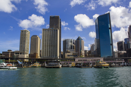 Sydney Ferries and high rise buildings at Circular Quay in Sydneyのeditorial素材