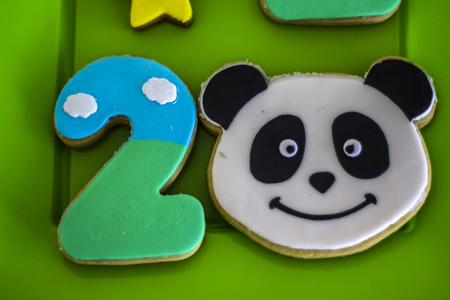 Kids party cookies decorated with glazeの写真素材