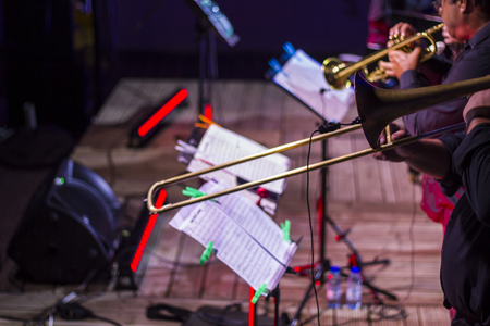 Wind instruments in live jazz concertの写真素材