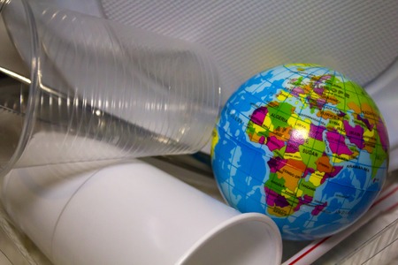 World surrounded by plastic trashの写真素材