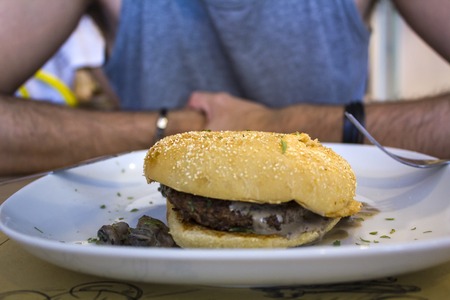 Hamburger on a plateの写真素材