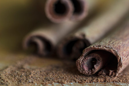Macro view of Cinnamon sticks