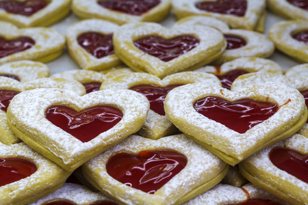 Cookies in the form of heart with jamの写真素材