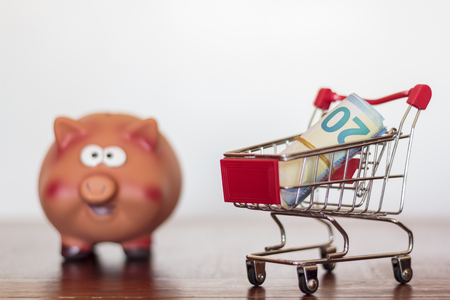Shopping cart and Piggy bankの写真素材