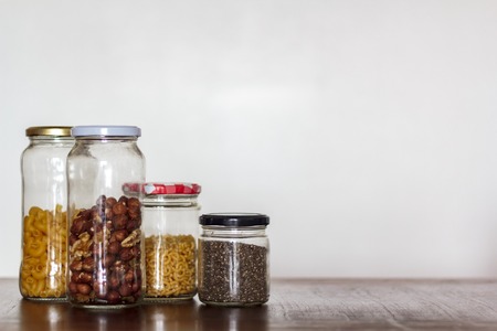 Food in glass jars with copy space. Zero Waste, plastic free conceptの写真素材