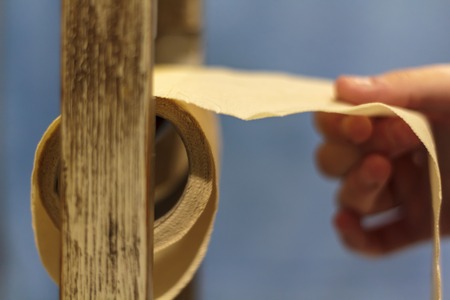 Hand pulling toilet paperの写真素材