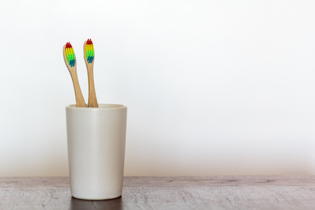 Bamboo toothbrush. Zero waste conceptの写真素材